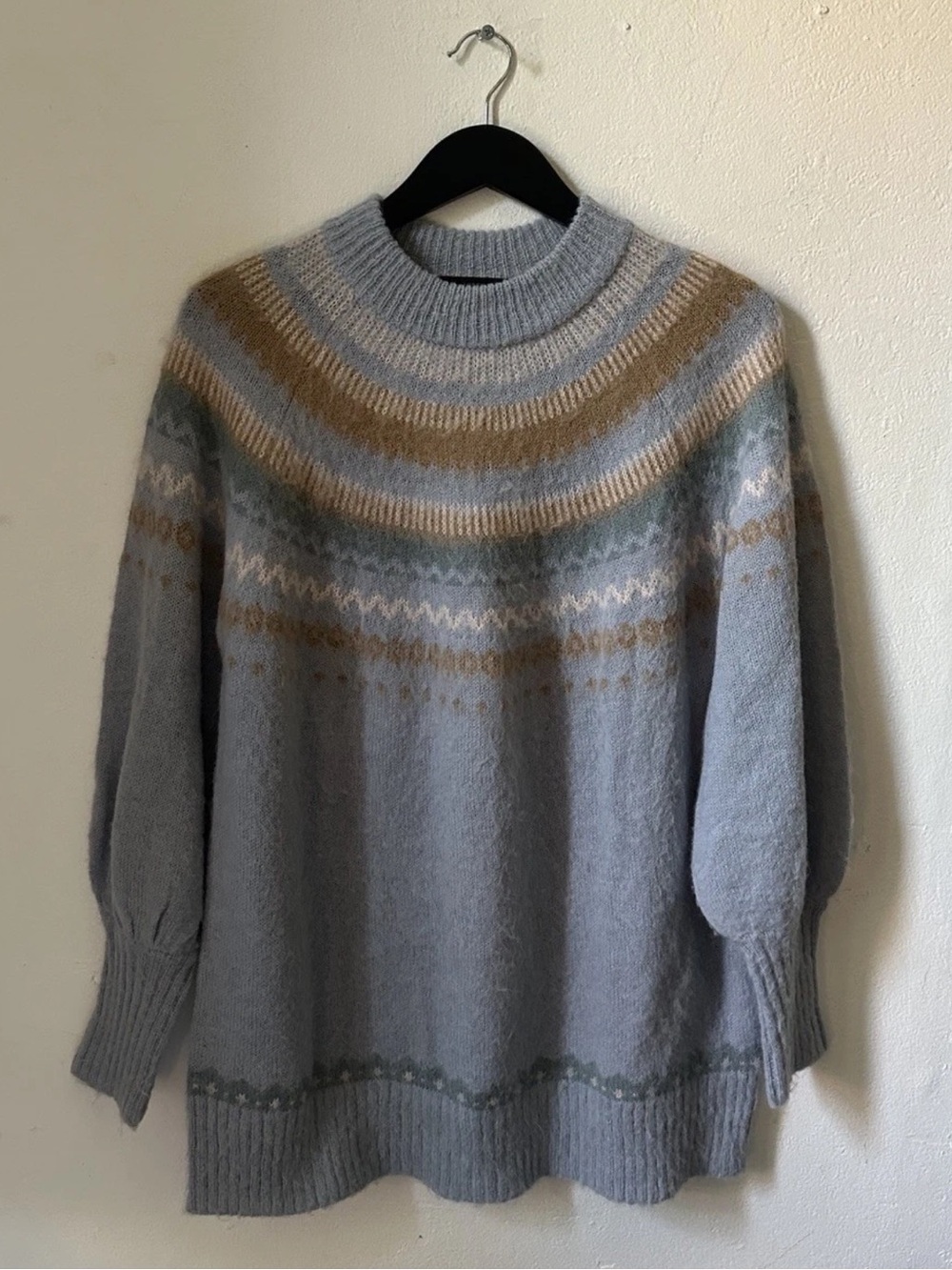 J.Crew Fair Isle Sweater Womens S Gray Nordic Wool Blend Knit Pullover Vintage